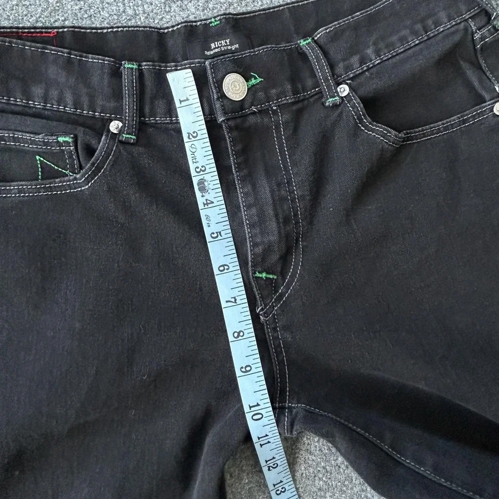 True‎ Religion Ricky Relaxed Straight Jeans Mens 34x33 Black Stretch Horseshoe